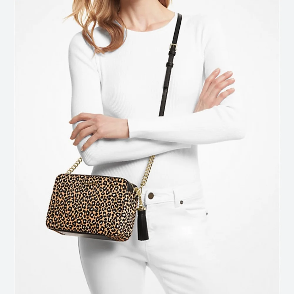 Michael Kors Bambi Deer Print Calf Hair Leather Crossbody Camera Bag
